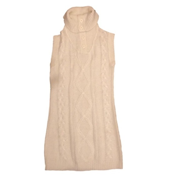 CREAM Chunky Cable Knit Turtleneck Minimalist Sweater Dress Small - Picture 3 of 5